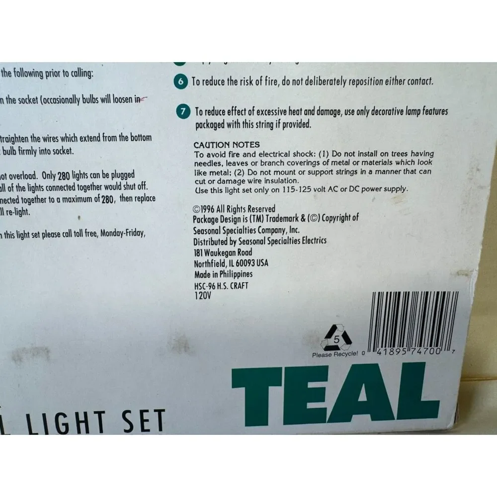 VTG 1998 Indoor/Outdoor End To End Pearl Teal Bulb Lights New Tested And Working